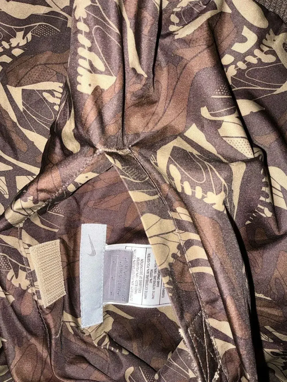 Vintage Nike Men's Reversible Tan and Brown Shoe Print Zip Jacket